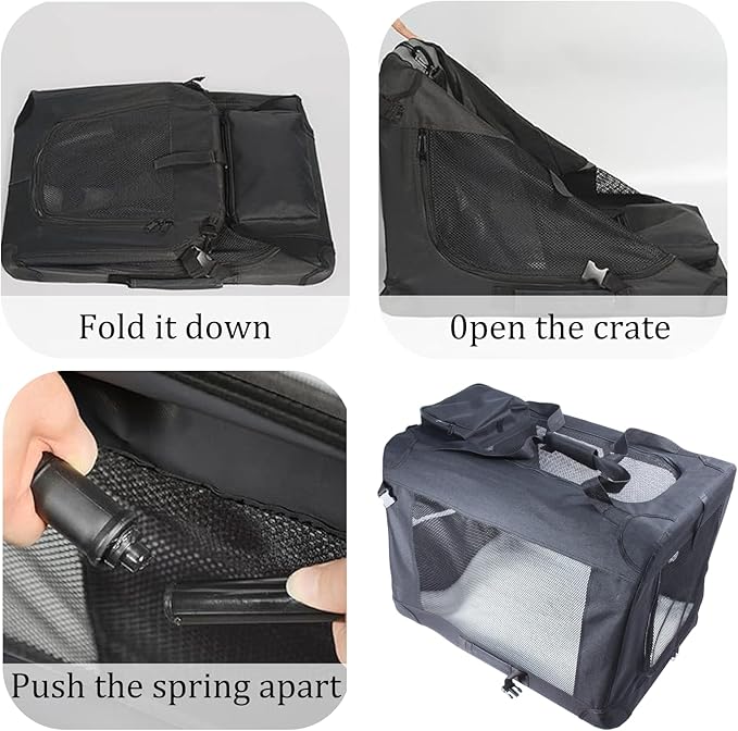 STARBRILLIANT 3-Door Portable Soft-Sided Folding Soft Dog Travel Crate Kennel,Black (28″x21″x21″)
