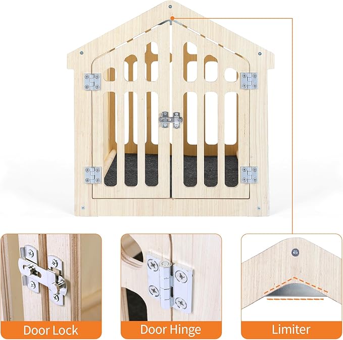 Dog House Indoor for Small Dogs & Medium Dogs 30”Lx21”Wx24”H, Wooden Board & Oxford Fabric & Felt Mat, Lockable Door, Easy Assembly, Wooden Color