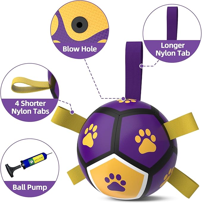 QDAN Dog Toys Soccer Ball - Durable Dog Balls for Small Dogs, Puppy Birthday Gifts, Dog Tug Toy with Strap for Tug of War (5 Inch)
