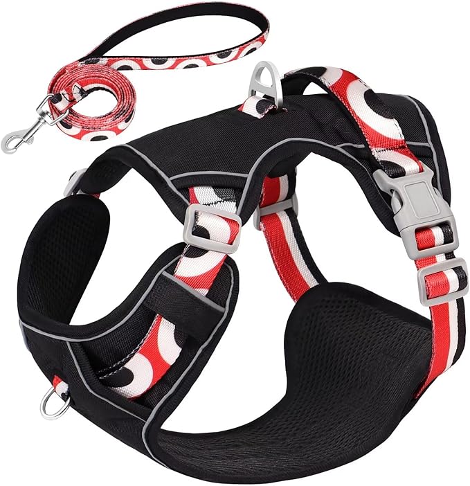 No Pull Dog Harness and Leash Set,Reflective Dog Harness with Easy Control Soft Handle,Adjustable and Comfortable for Easy Walking,Fit Small Medium Large Breed Dogs,Black,M