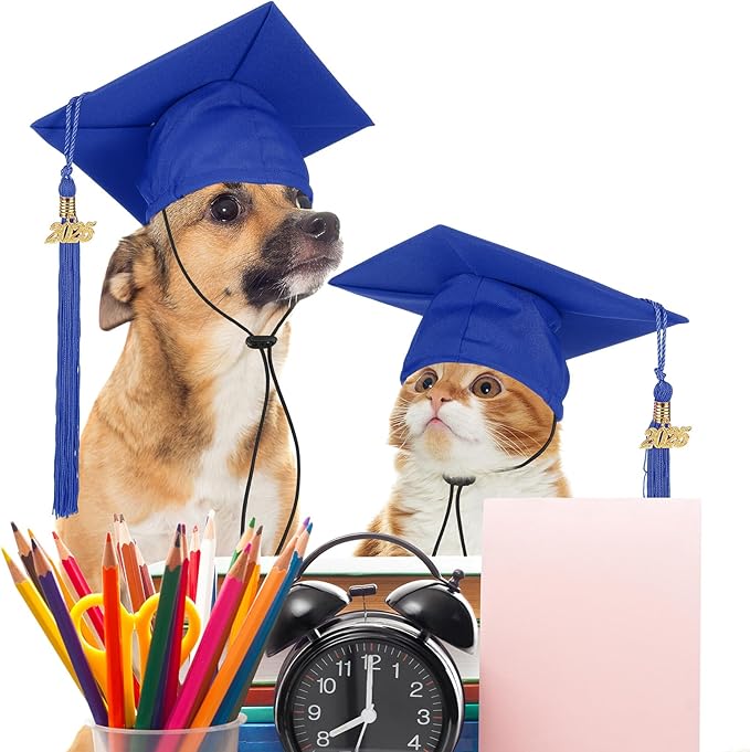 Pet Graduation Cap Small Dog Graduation Hats with 2025 Tassel Pet Graduation Costume for Dogs Cats Photo Prop Holiday Costume Accessory(Blue)