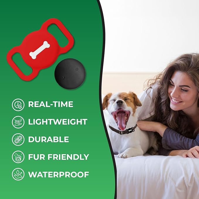 Pet Tracker, Dog Tracker with Black Collar Holder, Smart Tag for Seamless Location Tracking, Work with Find My, Not GPS Tracker (Red)