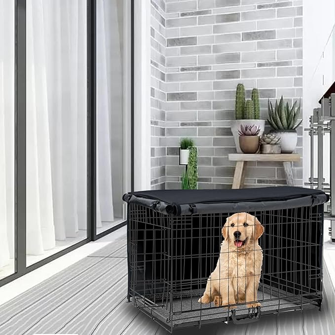 Dog Crate Cover 30in Waterproof Pet Kennel Cover for Outdoor/Indoor Protection, Durable Windproof Crate Cover Universal Fit for Wire Dog Crate (30''L*19''W*20''H-Black)