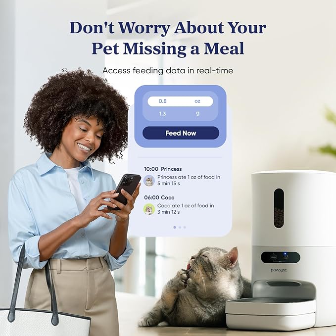 Automatic Cat Feeder,WiFi Smart Scale Tracks Pet's Food Intake, App Remote Feeding, 3.6L Timed Food Dispenser for Cats and Dogs, Up to 10 Meals Per Day, Stainless Steel Bowl, Dual Power Supply