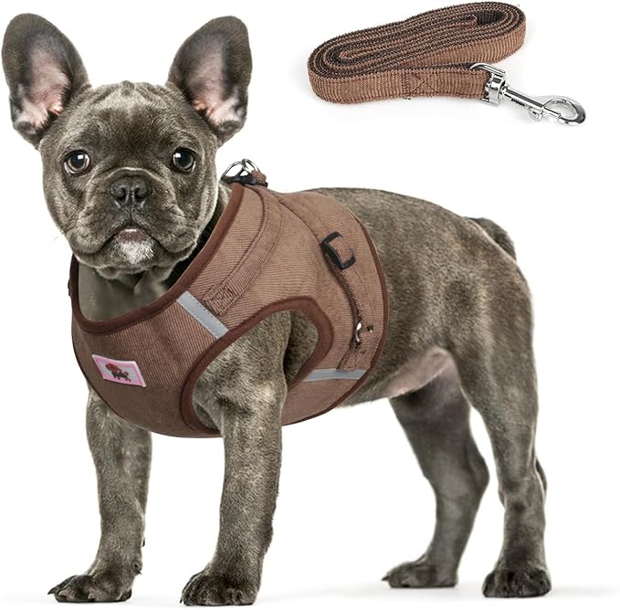 FEimaX Dog Harness and Leash Set, No Pull Reflective Adjustable Pet Harnesses for Puppy Kitten Soft Corduroy Chest Harness for Small Medium Dogs and Cats Easy Control Vest for Outdoor Walking