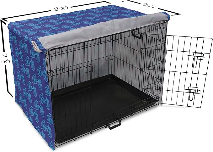 Lunarable Contemporary Blue Dog Crate Cover, Repetitive Pattern with Silhouette Style Bicycles, Easy to Use Pet Kennel Cover for Medium Large Dogs, 42 Inch, Dark Violet Sky Blue