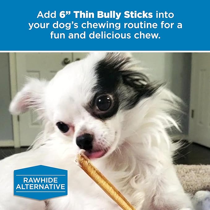 Best Bully Sticks 6 Inch All-Natural Thin Bully Sticks for Dogs - 6” Easily digestible, 100% Grass-Fed Beef, Grain and Rawhide Free | 24 Pack