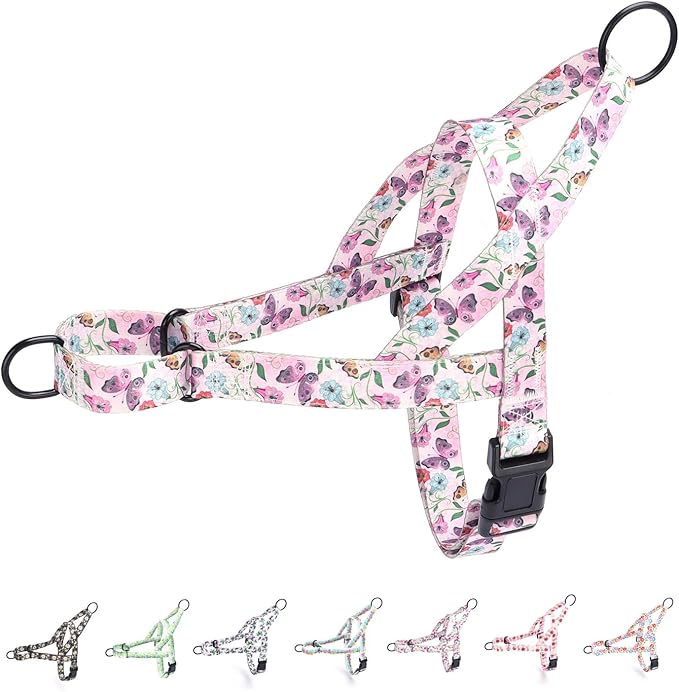 No Pull Dog Harness for Small, Medium, and Large Pets - Floral Pattern Nylon Safety Training Dog Harness (S, Hornflower)