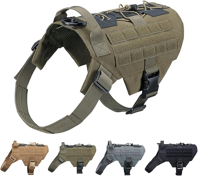 EXCELLENT ELITE SPANKER Dog Harness Tactical Military Dog Harness Adjustable No-Pull Dog Harness Training Hunting Dog Tactical Vest with Handle(RGN-S)