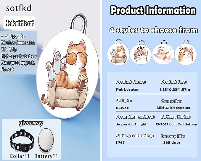 Cat Tracker-Airtag Cat Collar-GPS Tracker for Cats-Android Airtag-Pet Tracker| Android and iOS Universal | No Monthly Fee | No Charging Required | Waterproof