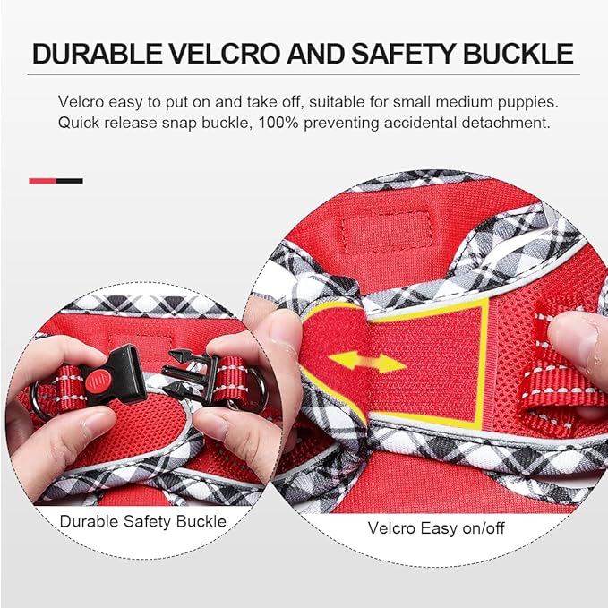 Mercano Soft Mesh Dog Harness and Leash Set, No-Chock Step-in Reflective Breathable Lightweight Easy Walk Escape Proof Vest Harnesses with Safety Buckle for Small Medium Dogs, Cats (Red, XL)