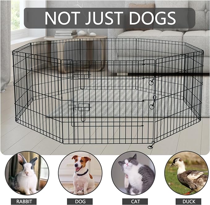 PETIME Foldable Metal Dog Exercise Pen/Pet Puppy Playpen Kennels Yard Fence Indoor/Outdoor 8 Panel 24" W x 36" H with Top Cover (with top Cover, 8 Panels 36" H)