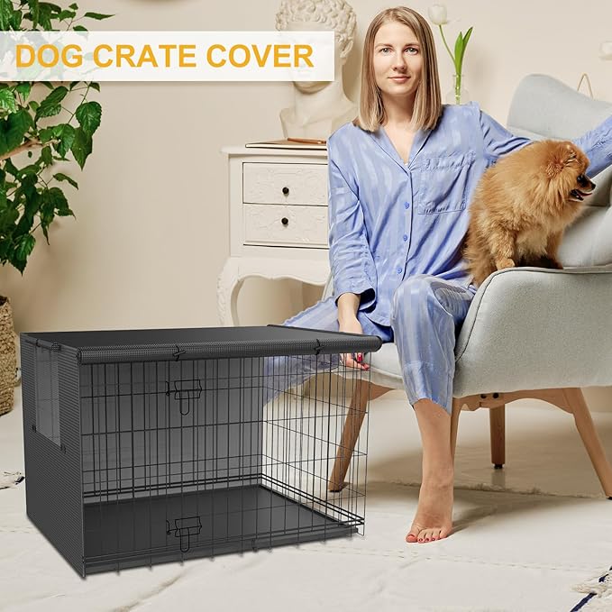 Dog Crate Cover-Double Door,Dog Kennel Cover,Crate Covers for Dog Cages-24 30 36 42 48 inches- Heavy Duty Polyester Pet Kennel Cover Universal Fit for Wire Dog Crate (24.0" L x 19.0" W x 20.0" H)
