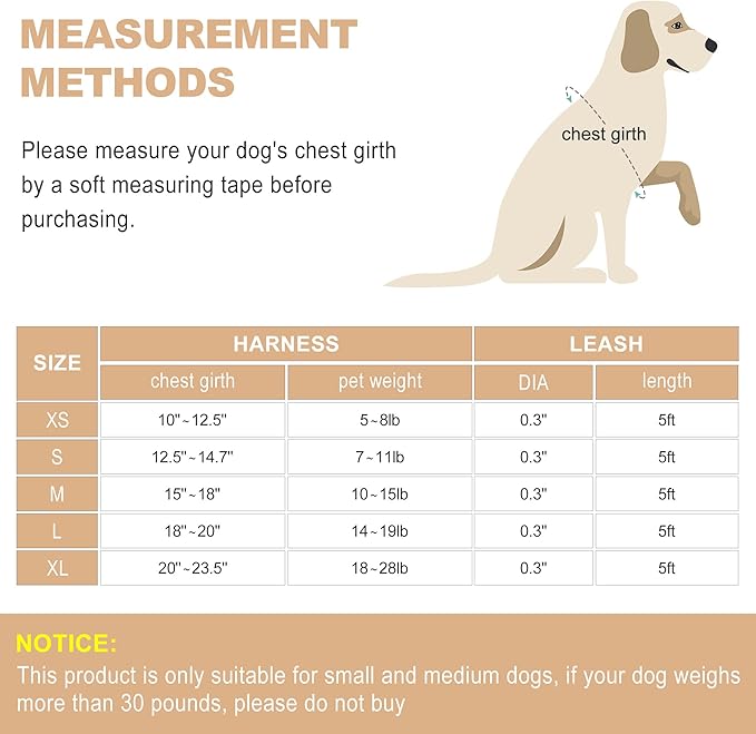 haapaw Dog Harness with Leash Set, No Pull Adjustable Reflective Step-in Puppy Harness with Thickened Padded Vest for Extra-Small/Small Medium Dogs