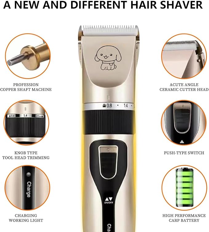 Grooming Kit Clippers,Low Noise,Dog Shaver Cordless Electric Quiet Hair Clipper Set for Dog Cats Pets(Gold)