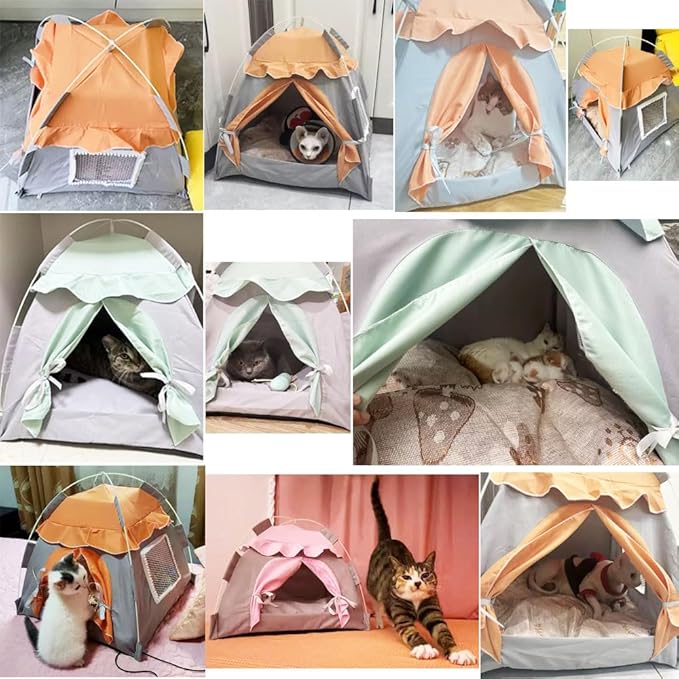 Cute Cat Teepee Cave, Cat Tent Foldable Indoor Outdoor with Thick Mat,Puppy Bed Tent,Bunny Pet Tent Teepee,Portable Dog House Teepee Tent, Cat Bed,Dog Bed Tent,Puppy Bunny,Pet Tent Teepee (Y, XL)