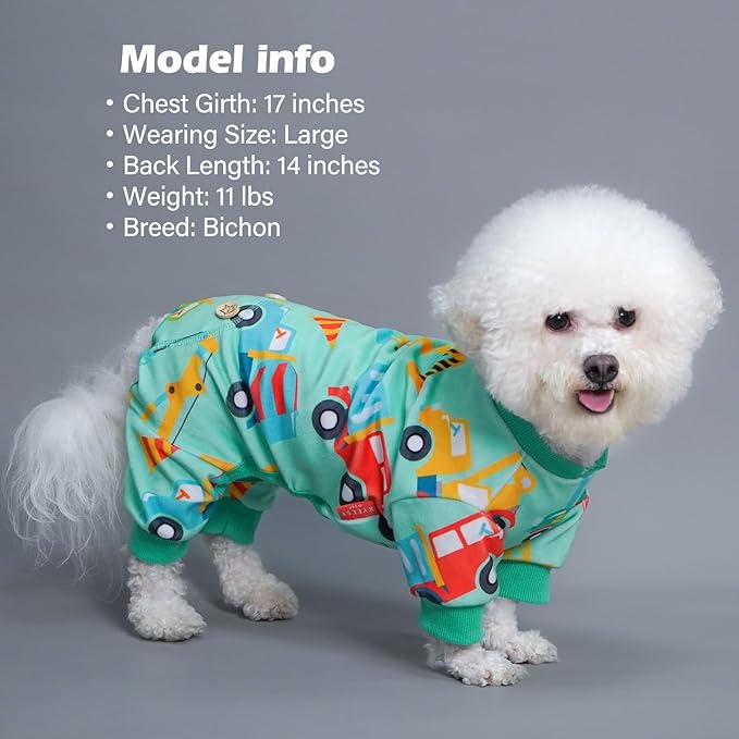 KYEESE Dog Pajamas Soft Dogs Clothes Pet Coat Velvet Dog Pajamas Small Sized Dogs Comfy Doggie Jammies Onesie Stretchy Doggie Pjs Pet Costume with Construction Vehicles Pattern, Small