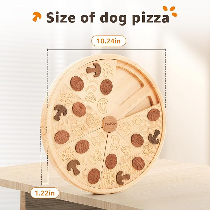 LOOBANI Dog Puzzle Toys Wooden - Slow Feeder Interactive Toys IQ Training for Small to Large Dogs -Pizza Pattern
