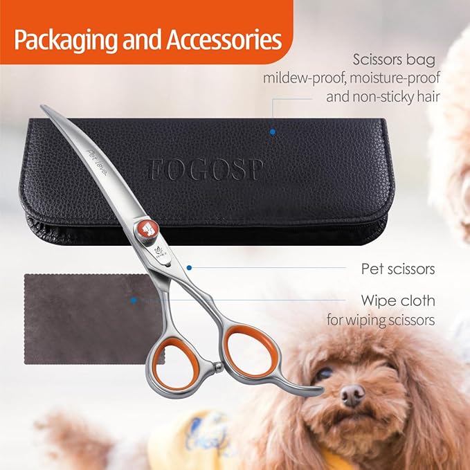 Professional Curved Scissors for Dog Grooming 7 inch 30 Degree Downward Curved Shears Dog Grooming Japan 440C Stainless Steel Master Tools for Dogs Cats Shih Tzu