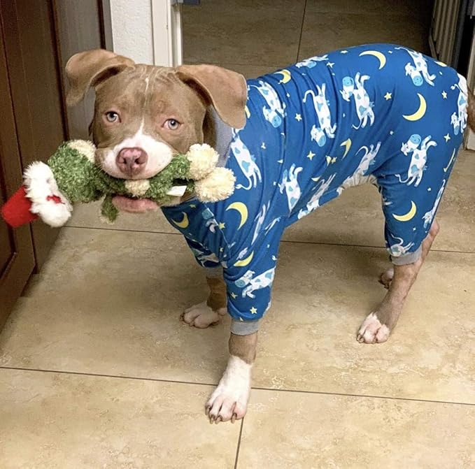 Tooth and Honey Pit Bull Pajamas/Cow Moon Star Print Dog Jumpsuit Onesie Full Coverage Lightweight Pullover Large Dog pjs