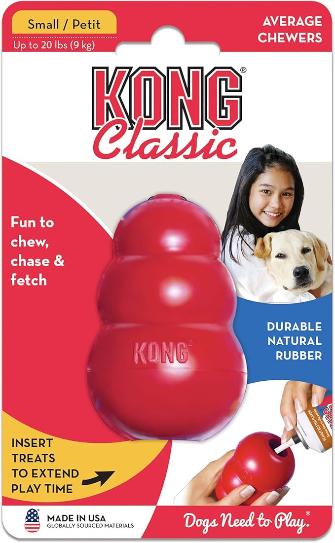 KONG Classic Stuffable Dog Toy - Fetch & Chew Toy for Dogs - Treat-Filling Capabilities & Erratic Bounce for Extended Play Time - Durable Natural Rubber Material - for Small Dogs