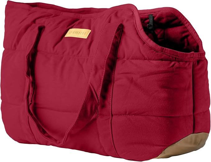 Cozy Plush Pet Carrier Purse - Secure Harness Clip, Lightweight Tote Design for Small Dogs and Puppies (Red)
