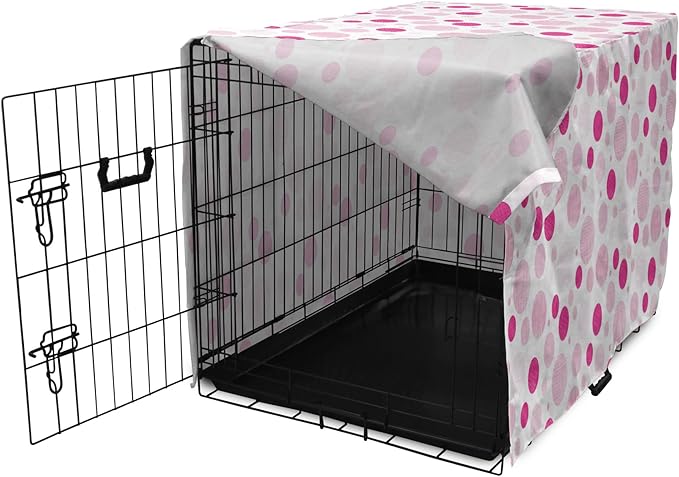 Ambesonne Abstract Dog Crate Cover, Pastel Circles Geometric Round Ovals with Hand Drawn Wavy Stripes, Easy to Use Pet Kennel Cover for Cats & Medium Dogs, 30 Inch, Magenta Pale Pink