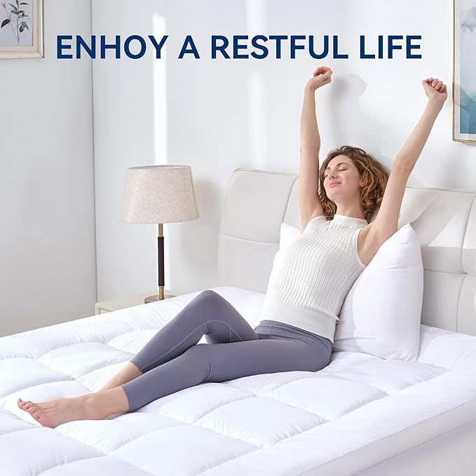 BDEUS Dual Layer 5 Inch Memory Foam Mattress Topper Full Size, 2 Inch Gel Memory Foam Plus 3 Inch 1450 GSM Down Alternative Quilted Pillow Top Mattress Pad Cover,White