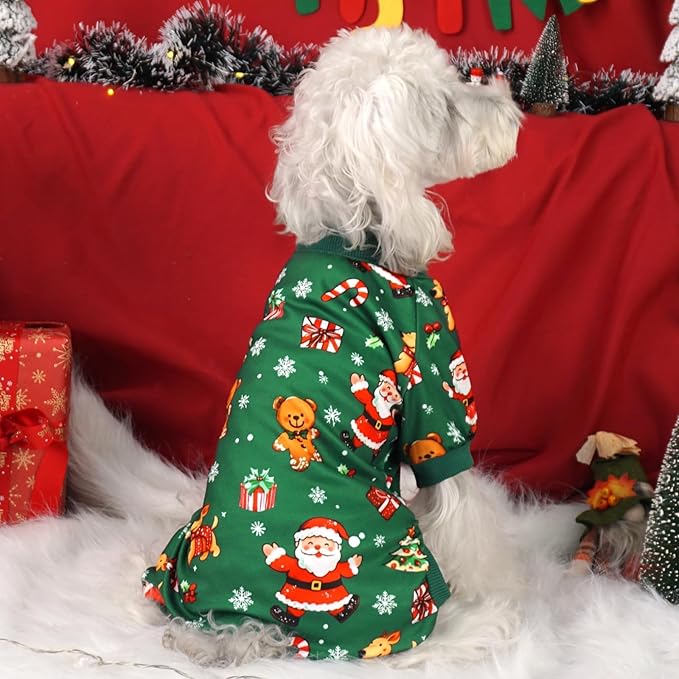 Xpudac 4 Pack Christmas Dog Pajamas Santa Pet Clothes Cute Reindeer Snowman Dog Pajamas for Small Medium Dogs(X-Small) 81-hongbai-XS