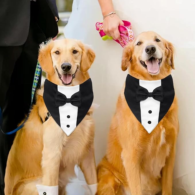 Dog Tuxedo Suit Wedding Bandana Collar with Bow Tie, Adjustable Formal Dog Tux Engagement Birthday Tuxedo for Large X-Large Dogs Pets (X-Large: Neck 21"-30")