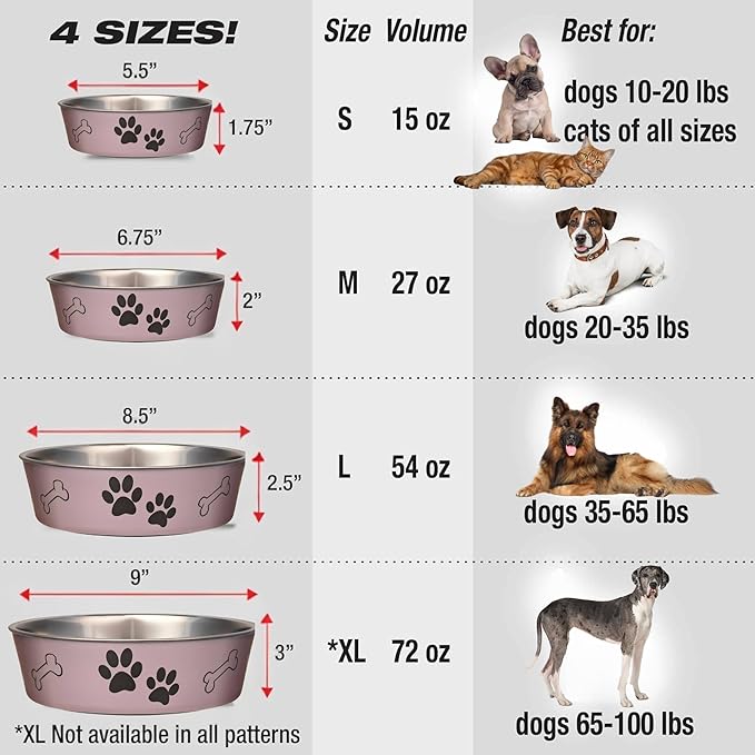 Loving Pets Bella Dog Bowls- Stainless Steel Dog & Cat Bowls - Spill Proof Dog Food Bowl, Cat Bowl, Puppy Essentials & Pet Supplies Great for Home & Travel (Small 10-20 lbs, Grape)