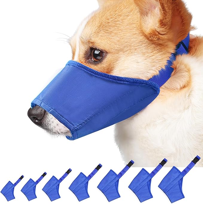 Idepet 1SET Dog Muzzles Suit,7PCS Adjustable Dog Cover Anti-Biting Barking Muzzles for Small Medium Large Extra Dog (Blue,Pack of 7)