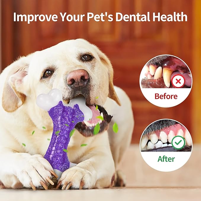 Tough Dog Chew Toys for Aggressive Chewers Large Medium Breed Bacon Flavor, Bone Toy Dog, Nylon Heavy Duty Extreme Indestructible Teething Training