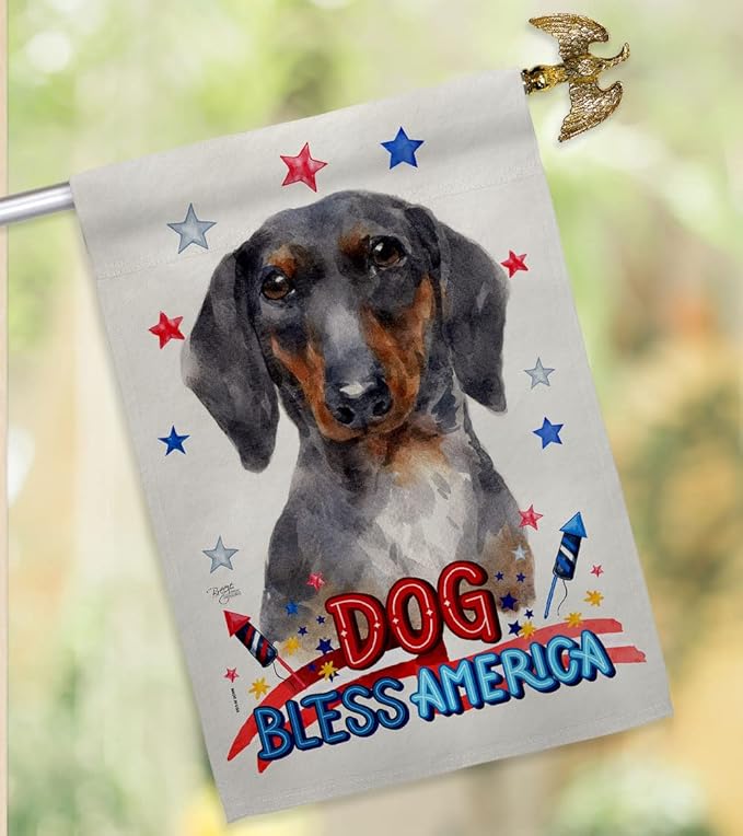 Breeze Decor Patriotic Black Tan Dachshund House Flag Eagle Set Dog Puppy Spoiled Paw Canine Fur Pet Nature Farm Animal Creature Banner Small Garden Yard Gift Double-Sided, Made in USA