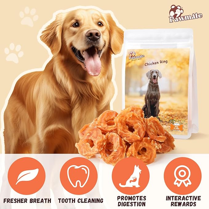 Dog Treats Chicken Jerky Rings, Rawhide-Free Grain-Free Real Dried Tenders Natural Chicken Breast Dog Chewy Training Snacks for Small Medium Large Dogs Large Pack 10.58oz
