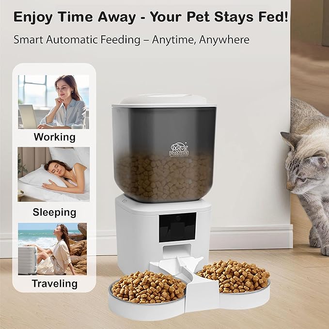 8L Smart Dog and Cat Feeder with WiFi and HD Camera | Automatic Pet Food Dispenser with Tuya App Control, Video Monitoring, Voice Recorder, Night Vision, Timed Feeding | BPA-Free Single Bowl Feeder