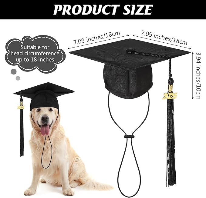 Pet Graduation Cap Small Dog Graduation Hats with 2025 Tassel Pet Graduation Costume for Dogs Cats Photo Prop Holiday Costume Accessory(Black)