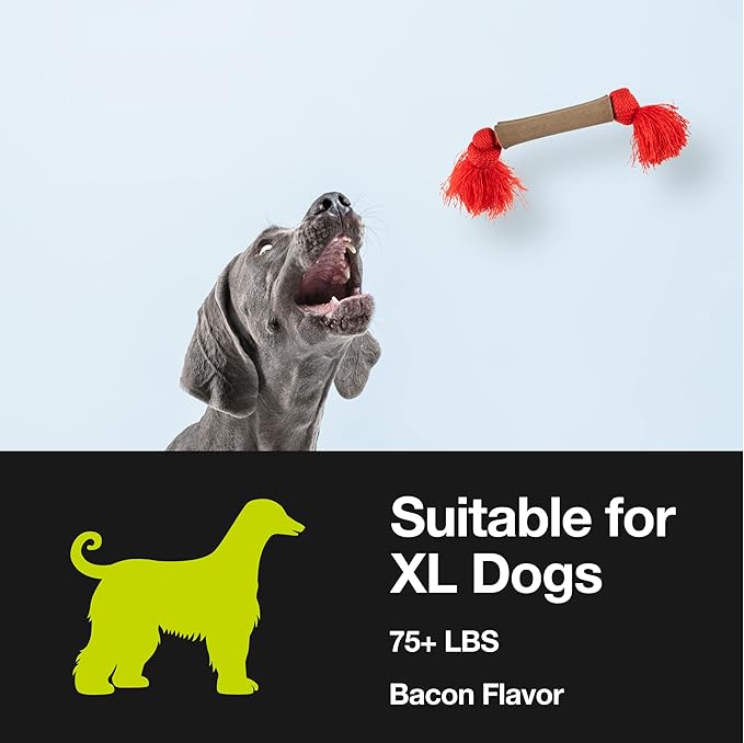 Hero | Bonetics Tassel Bone | Dog Bones | Puppy Bones | Designed for Extra Large Dogs Up to 75 lbs | Red (Bacon Flavor)