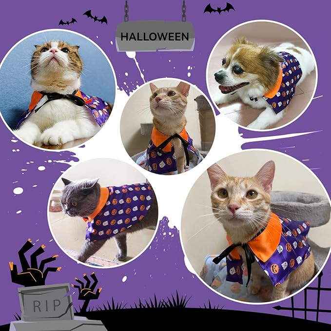 NAMSAN Cat Halloween Costumes Wizard Cloak Vampire Cat Costume Small Dog Witch Clothes Cosplay Outfit for Halloween, Themed Parties, Purple