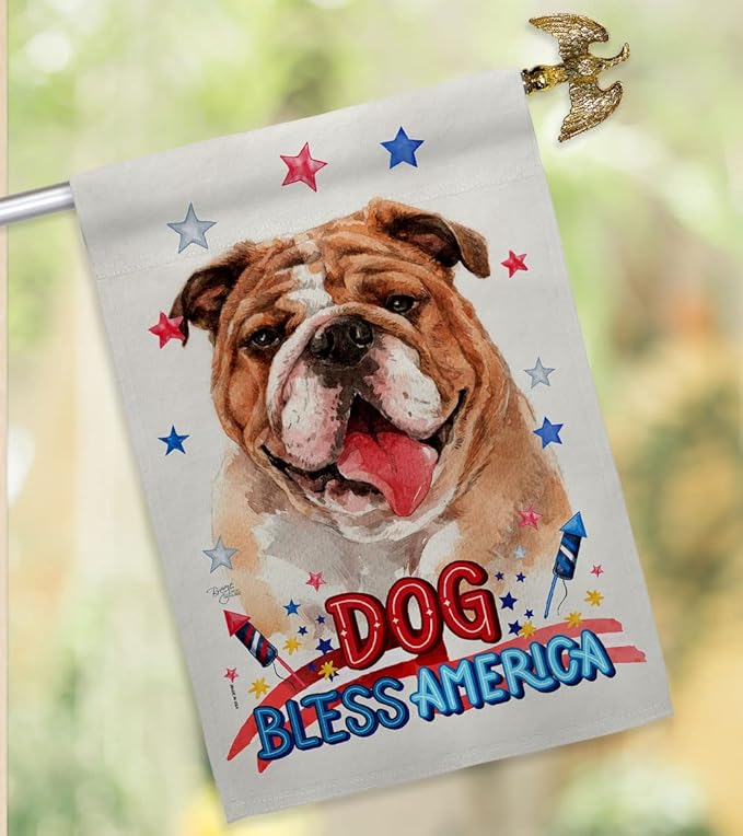 Breeze Decor Patriotic Bulldog House Flag Eagle Set Dog Puppy Spoiled Paw Canine Fur Pet Nature Farm Animal Creature Decoration Banner Small Garden Yard Gift Double-Sided, Made in USA