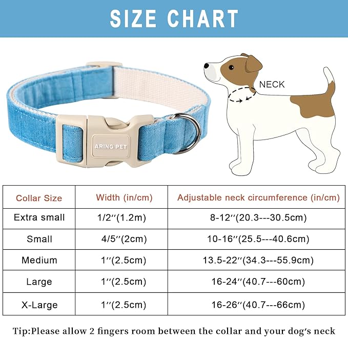 ARING PET Dog Collar-Adjustable Cotton Small Dog Collars, Lightweight Comfortable Blue Pet Collars with Quick Release Buckle for Small Medium Large Dog