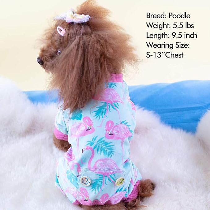 KYEESE Dog Pajamas Stretchy Pet Jammies Coat Comfy Pet Onesie Costume Velvet Dog Pajamas Small Sized Dogs Soft Dogs Clothes Pjs with Flamingo Pattern, Large