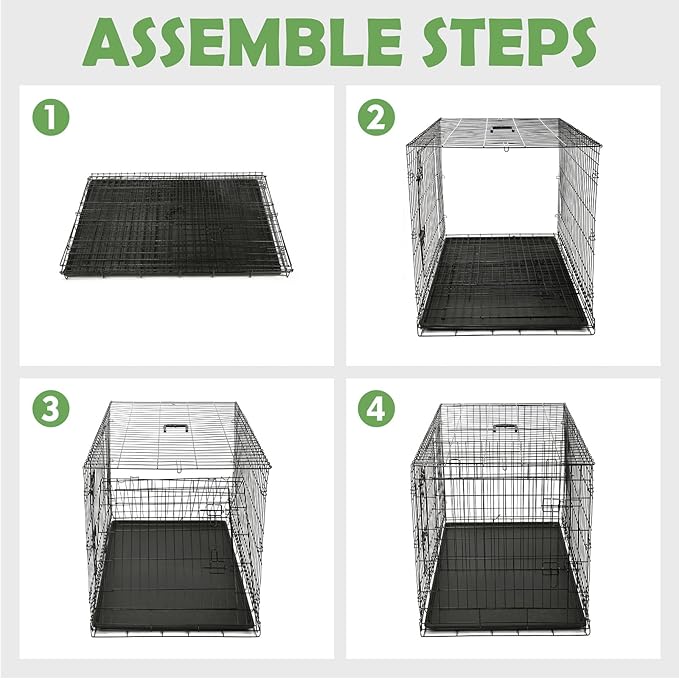 Wire Dog Crate Large 42 inches w/Divider Double Door,Heavy Duty, Collapsible and Portable Folding Metal Kennel, Removable Tray, Indoor/Outdoor,Black