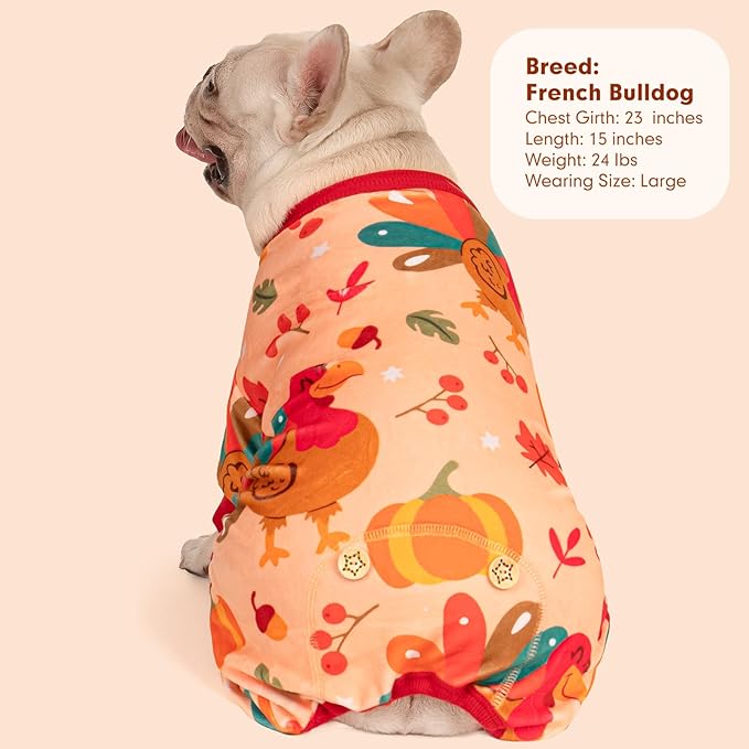 KYEESE Thanksgiving Dog Pajamas Stretchable Dog Pajamas for Small Dogs Velvet Dog Coat Dog Pajamas Small Sized Dog Small Dog Pajamas Dog Onesie with Turkey Print Comfy Dog Pjs Dog Clothes