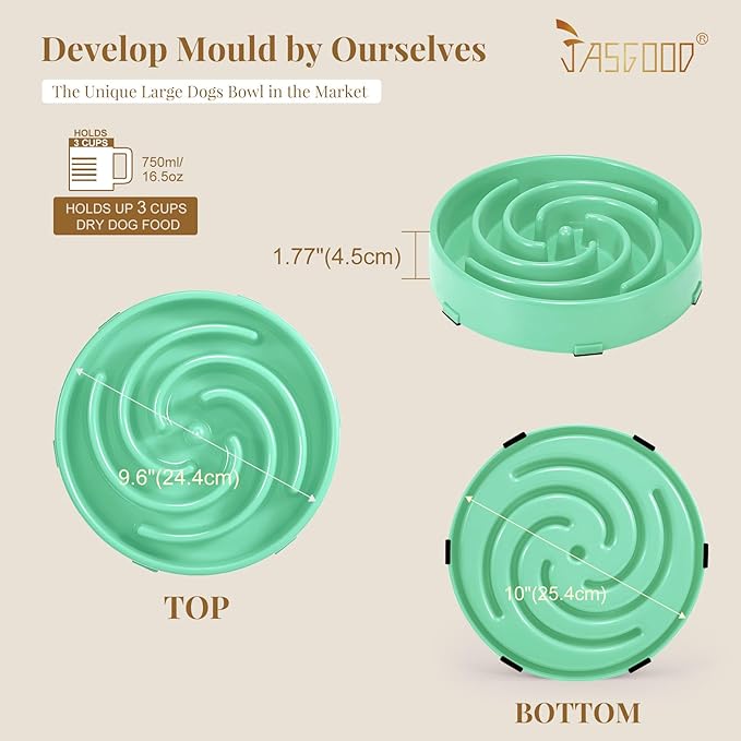 JASGOOD Slow Feeder Dogs Bowl for Medium Dogs,Anti-Gulping Pet Slower Food Feeding Bowls Stop Bloat,Preventing Choking Healthy Design Dogs Bowl, O-pea green