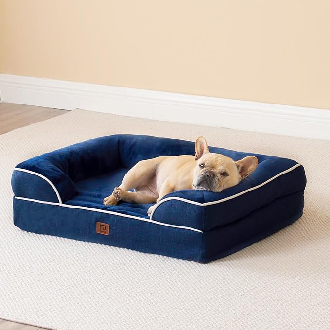 EHEYCIGA Orthopedic Dog Bed for Medium Dogs, Waterproof Memory Foam Medium Dog Beds with Sides, Non-Slip Bottom and Egg-Crate Foam Medium Dog Couch Bed with Washable Removable Cover, Navy