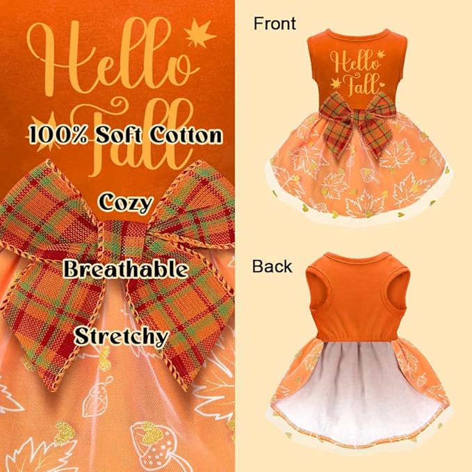 Thanksgiving Dog Outfit - Funny Puppy Dress with Bow for Small & Large Dogs, Cute Fall Pet Costume for Halloween & Christmas