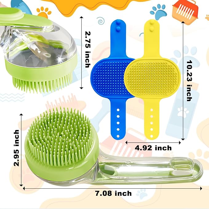 3Pcs Dog Bath Brush, Dog Scrubber for Bath, Dog Shampoo Brush Bubble Maker, Dog Paw Washer, dog grooming Massage Brush with Adjustable Ring Handle, dog accessories for Short & Long Hair -Green