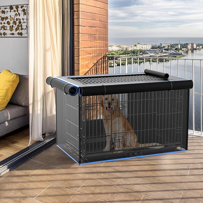 Dog Crate Cover, 600D Oxford Kennel Kennel Covers with Waterproof, Windproof, Breathable Mesh, Storage Pocket, 48 Inch, Cage Covers for Cat Large Dog