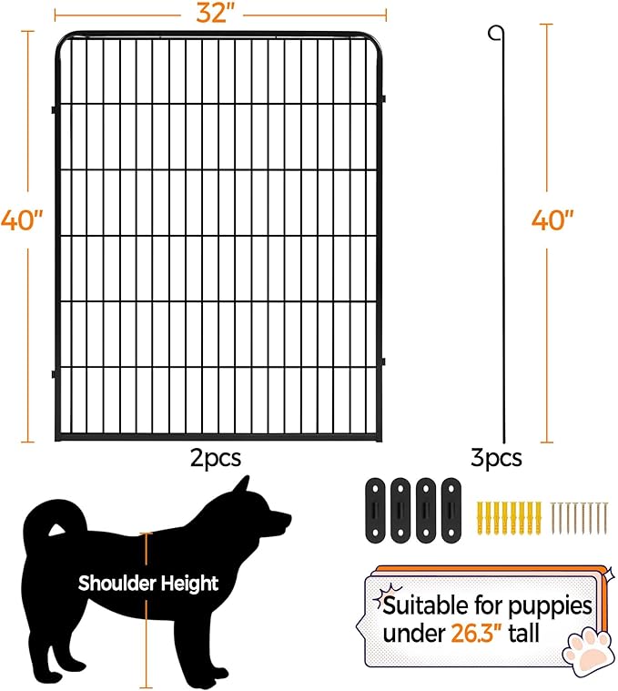 Yaheetech Dog Playpen Outdoor, 40 inch 2 Panels Dog Pen Indoor Heavy Duty Puppy Exercise Pen Metal Pet Fence for RV Camping/Yard/Garden